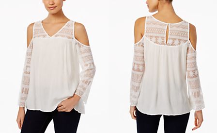 INC International Concepts Petite Lace Cold-Shoulder Top, Only at Macy's